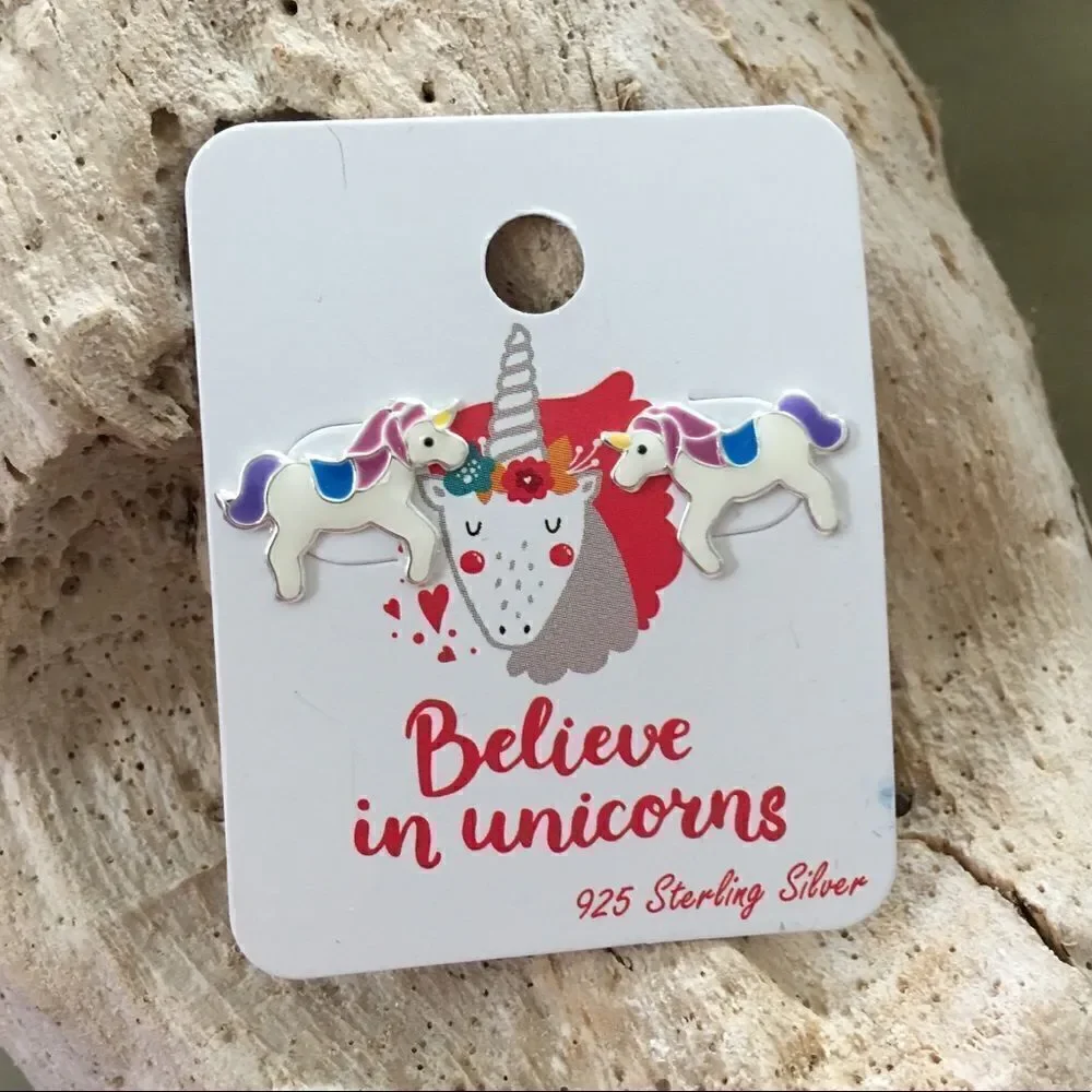 Children’s Silver Unicorn Ear Studs with Epoxy